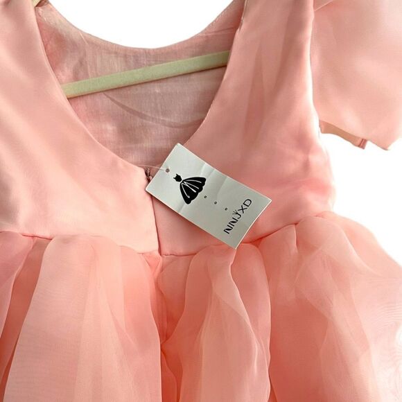 NNJXD | Blush | FLOWER GIRL PUFF SLEEVES ORGANZA DRESS - Picture 11 of 15